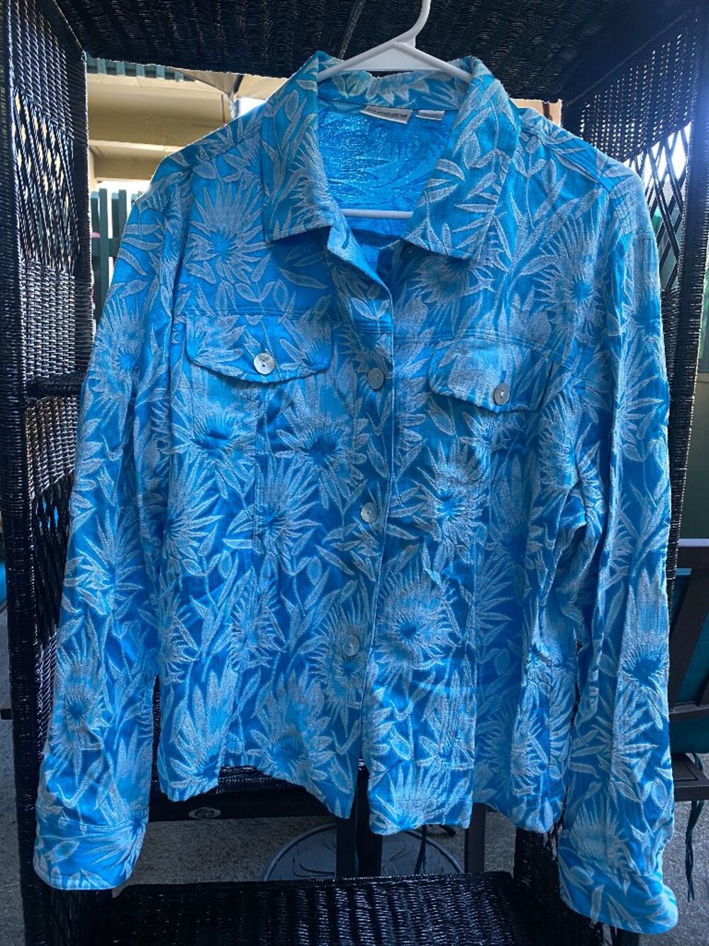 Gorgeous deep aqua Chicos sz 2 (12 or large) womens blazer jacket